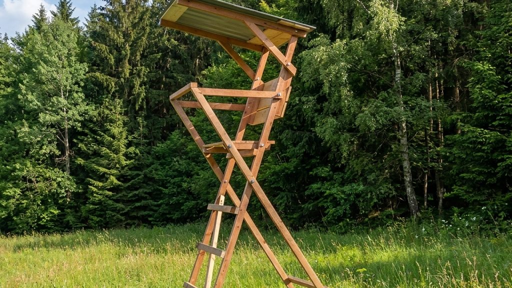 Dřevěná sedačka se stříškou na kraji louky u lesa za letního dne